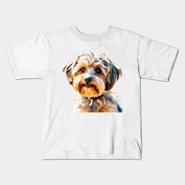 Yorkipoo Impressionism Kids T-Shirt by Doodle and Things